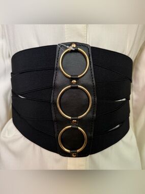 Black elastic waistband strappy corset belt
